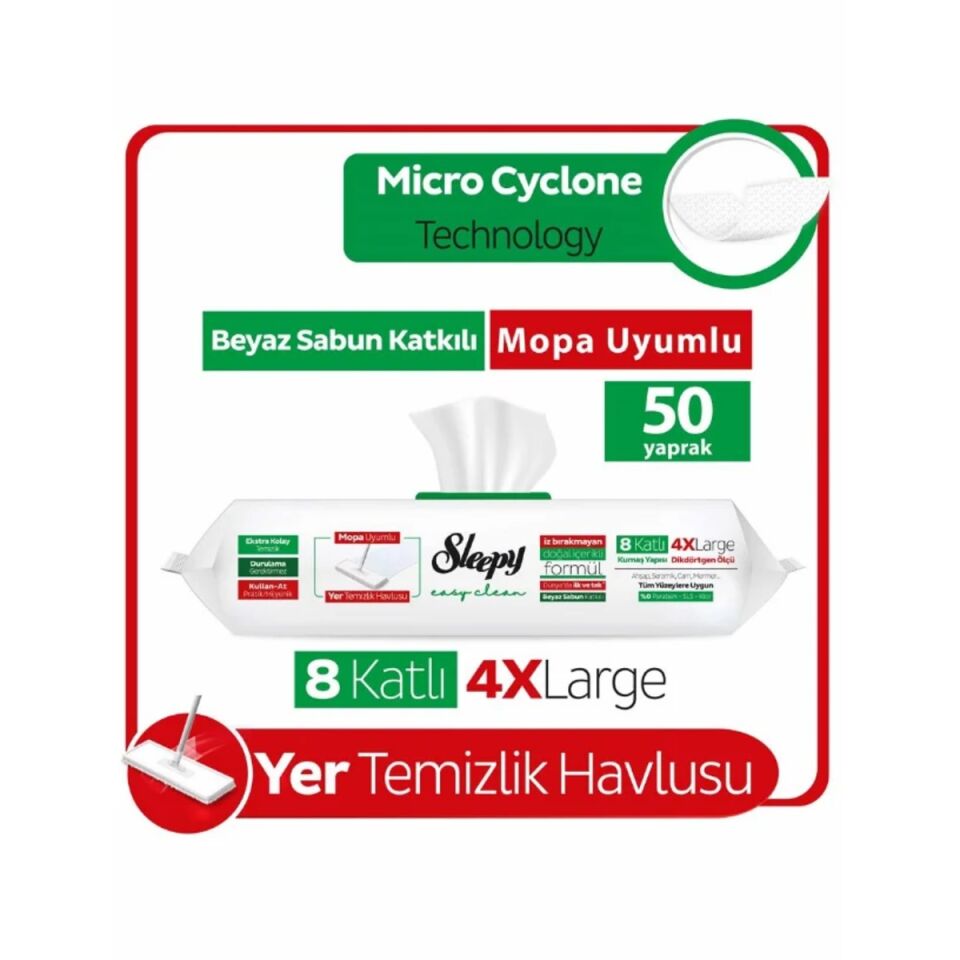 Sleepy Yer Tem. Havlusu Mop Beyaz S. 50'li (6'lı Koli)