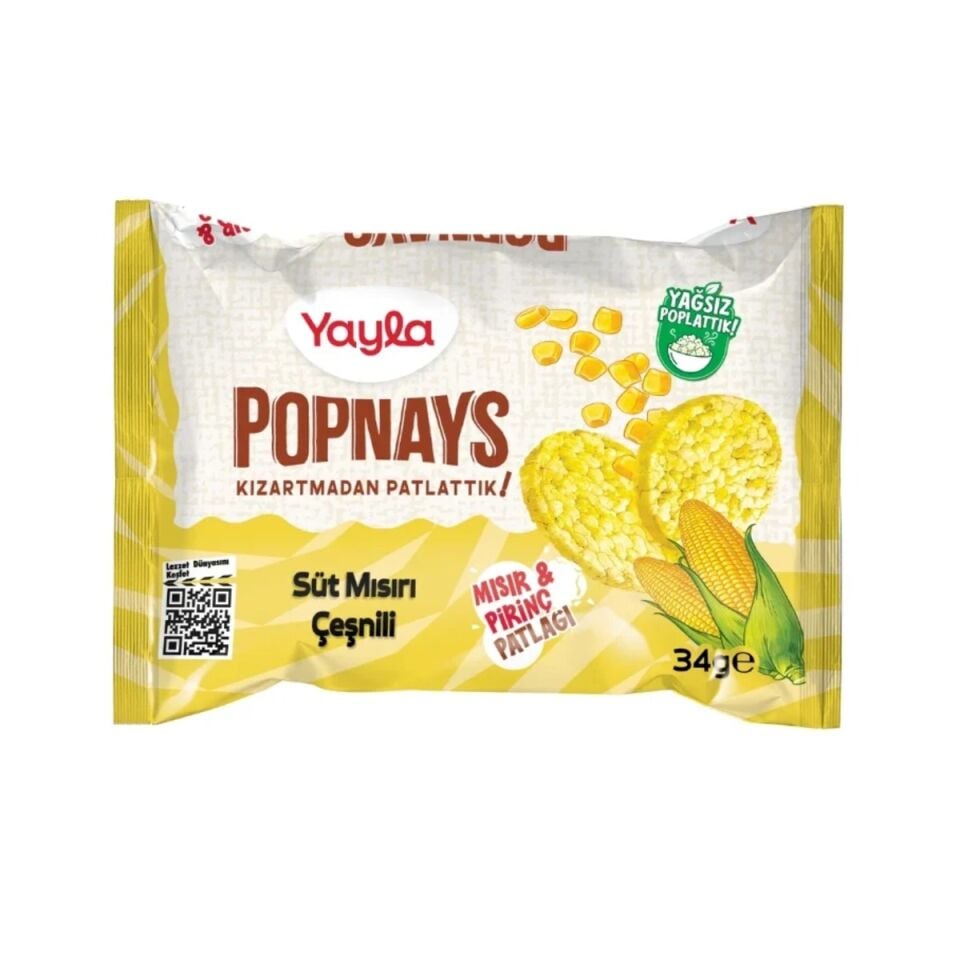 34 gr.Yayla Popnays Mısır ve Pirnç Pat.Süt Msr*18