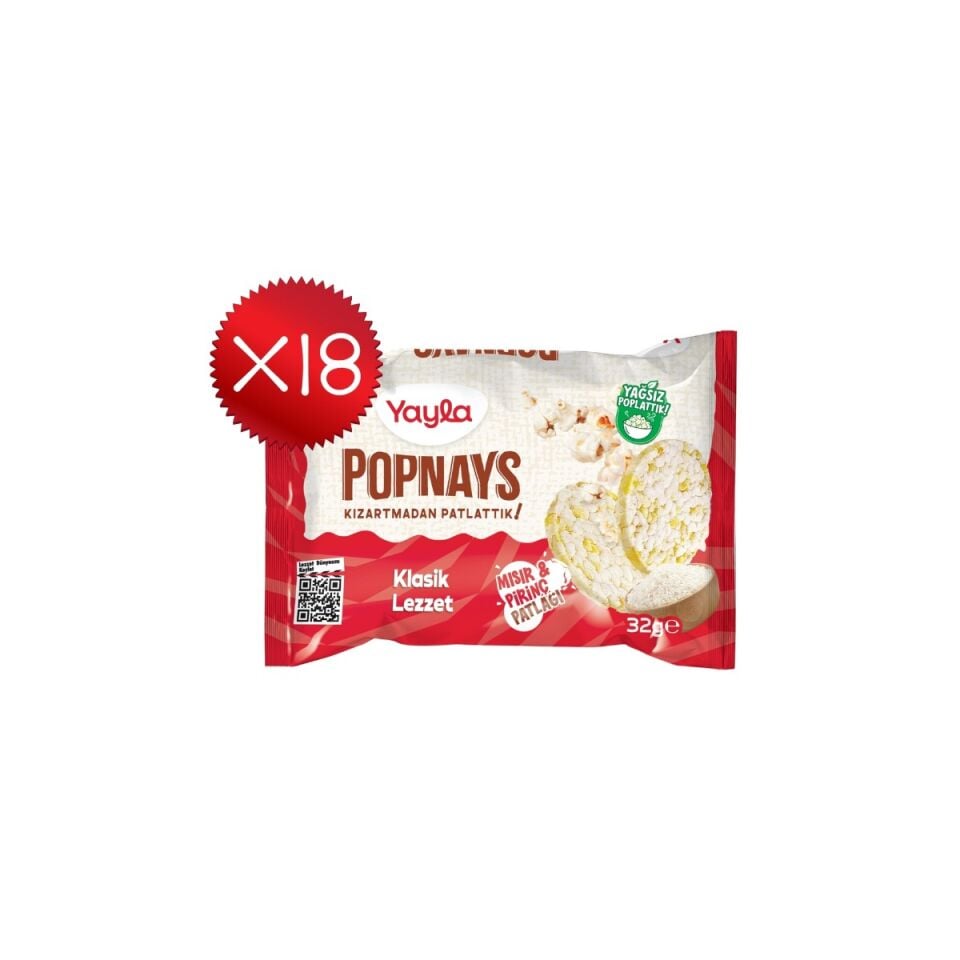 32 g Yayla Popnays Klasik Lezzet Mısır ve Pirinç Patlağı (18'li Koli)